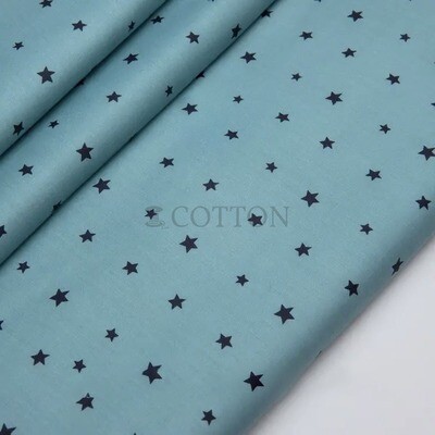 Mercerised Cotton Satin printed black stars blue mint color