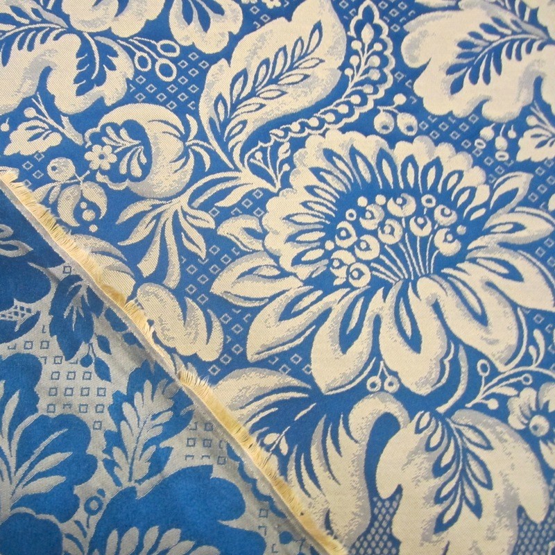 Scalamandré Italian Reversible Sapphire Floral Designer Damask Fabric