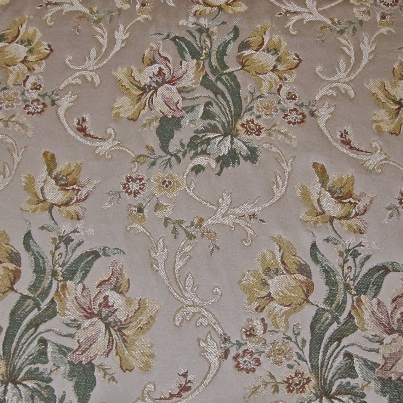 7+ yards Tulip Bouquet Lampas Upholstery Fabric with a Wonderful Satin Sheen