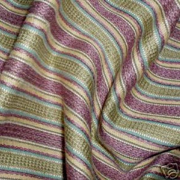 2 7/8 yd Designer Lavender Green Beige Textured Stripe Italian Upholstery Fabric