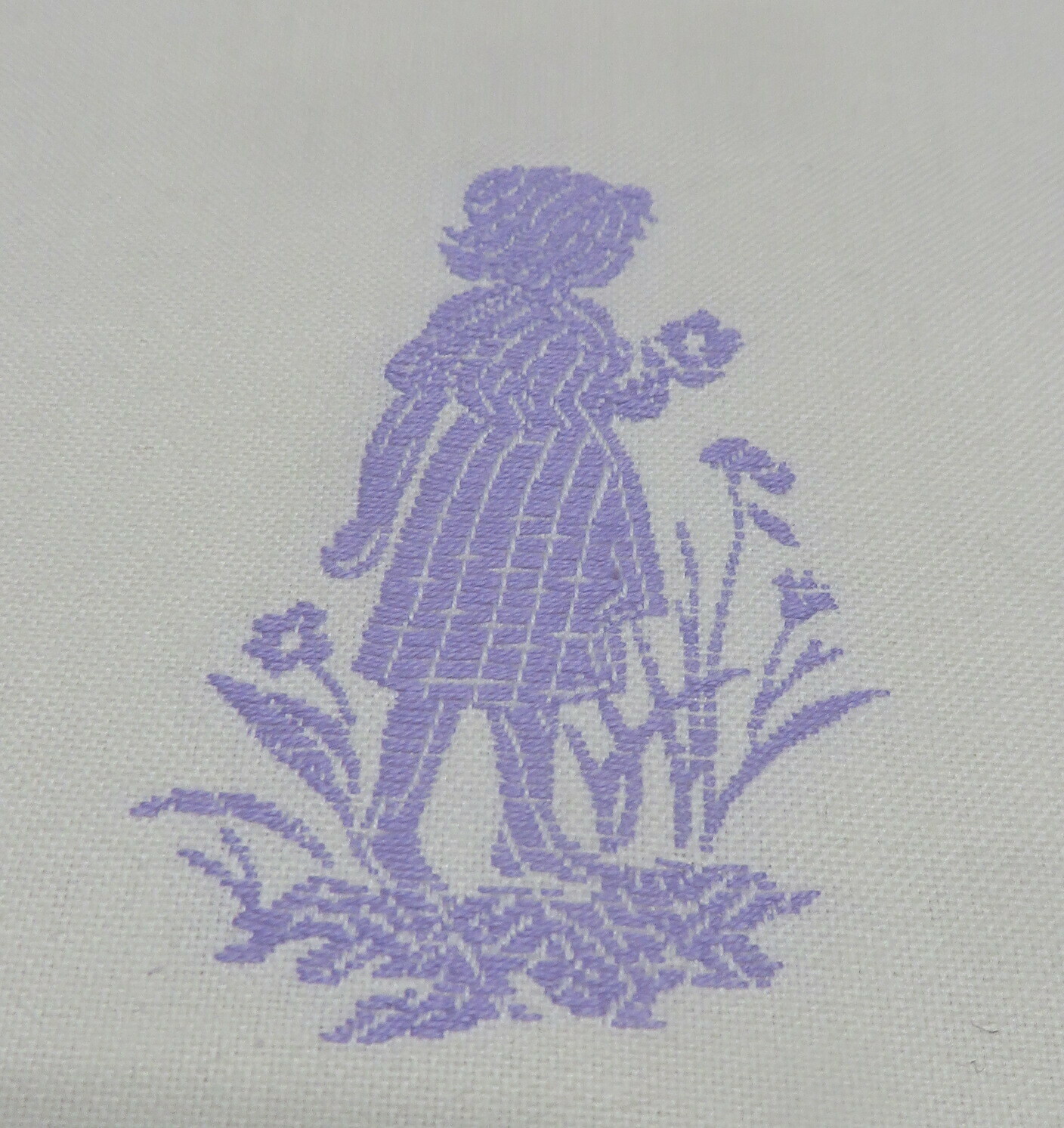 3.25 yards Sweet Lavender Embroidered Children on White Brocade