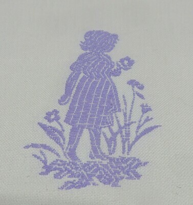3.25 yards Sweet Lavender Embroidered Children on White Brocade