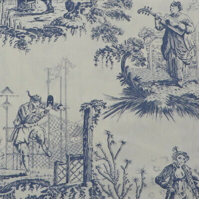4.5 yds Scalamandré Indigo Nippon Toile 100% Cotton Decorator Fabric