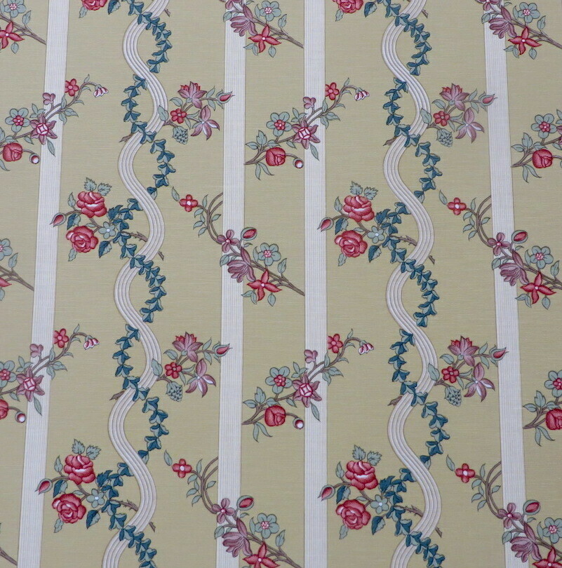 Scalamandré Old World Weavers Tan Multi Floral Stripe Moiré Decorator Fabric