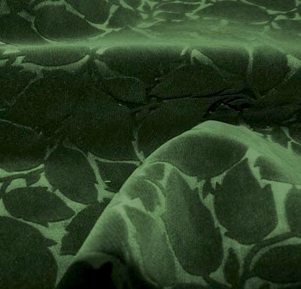 2 yards Rich Dark Green Gauffrage Leaf Patterned Cotton Velvet Upholstery Drapery Fabric