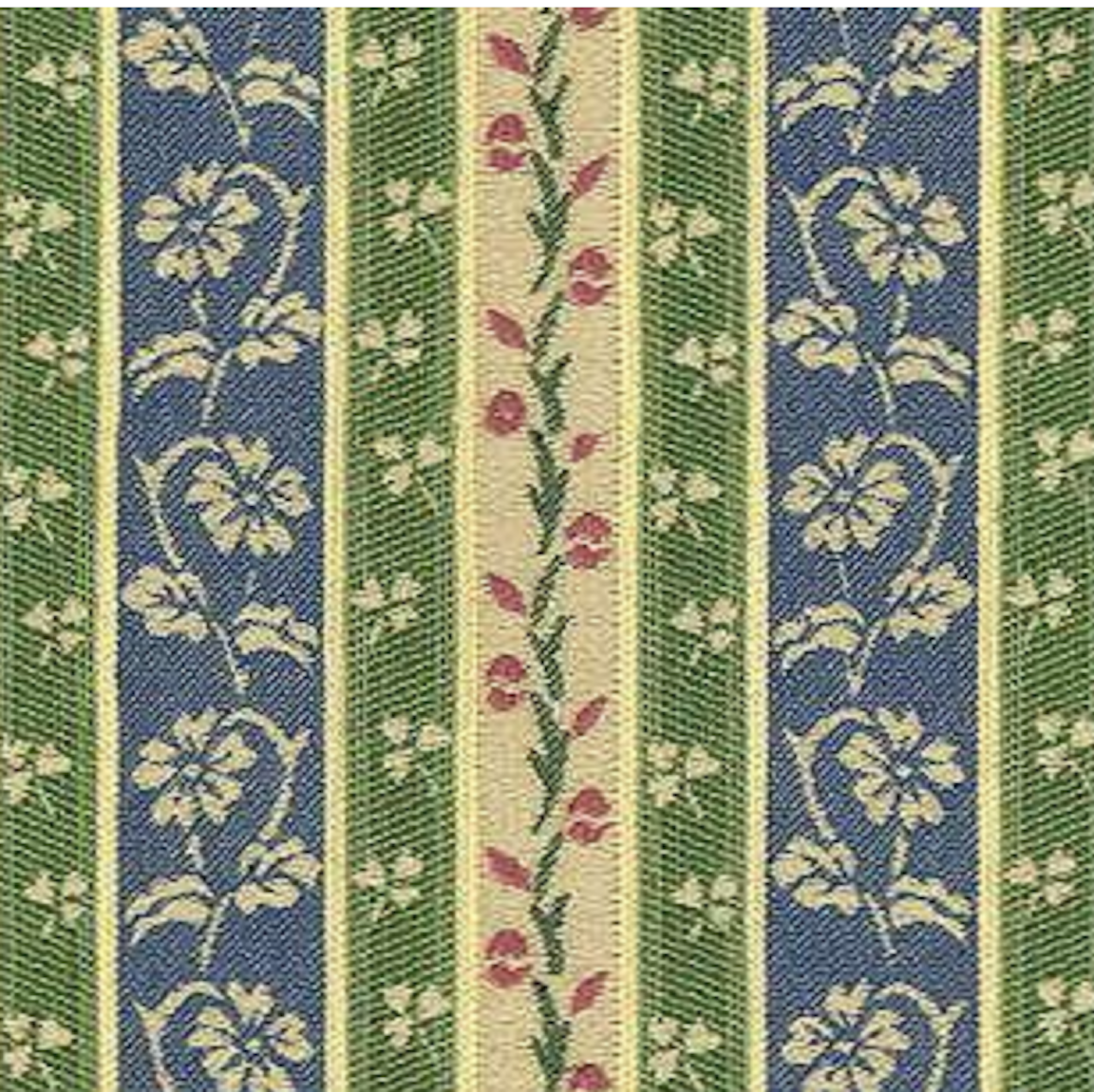 7.625 yards Pretty Floral Shamrocks Vine Woven Striped Upholstery Fabric