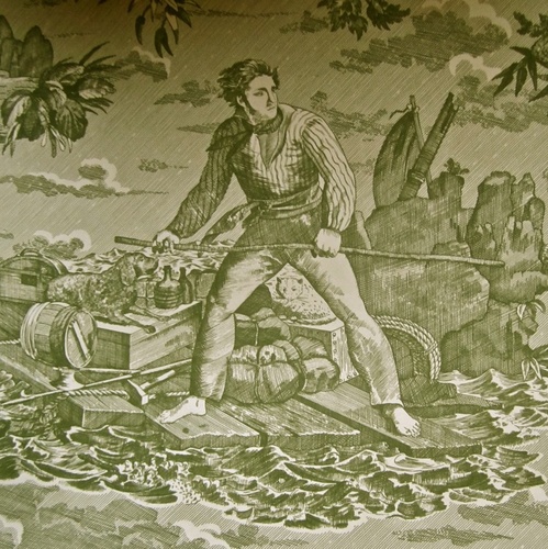 X-wide Epic Lee Jofa Historic Robinson Crusoe Literary Toile Wallpaper