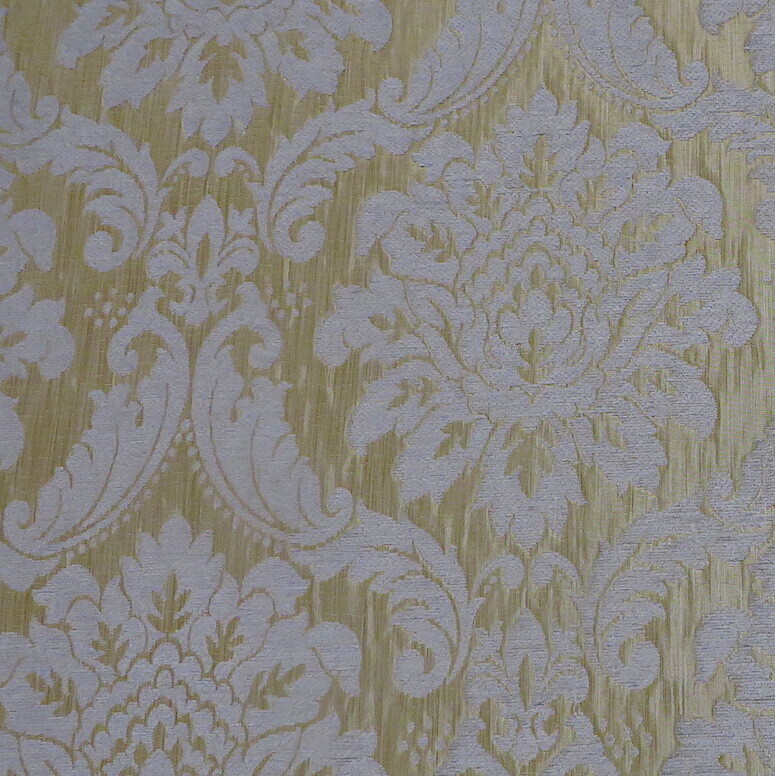 Swatch: Beacon Hill Lt Gray &amp; Gold Damask Decorating Fabric