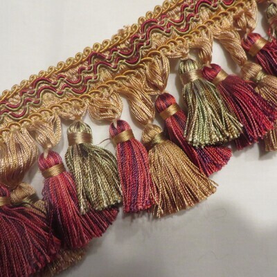 12 yards 3.5&quot; Thick Rich Tassel Fringe Trim in Wine, Green &amp; Gold