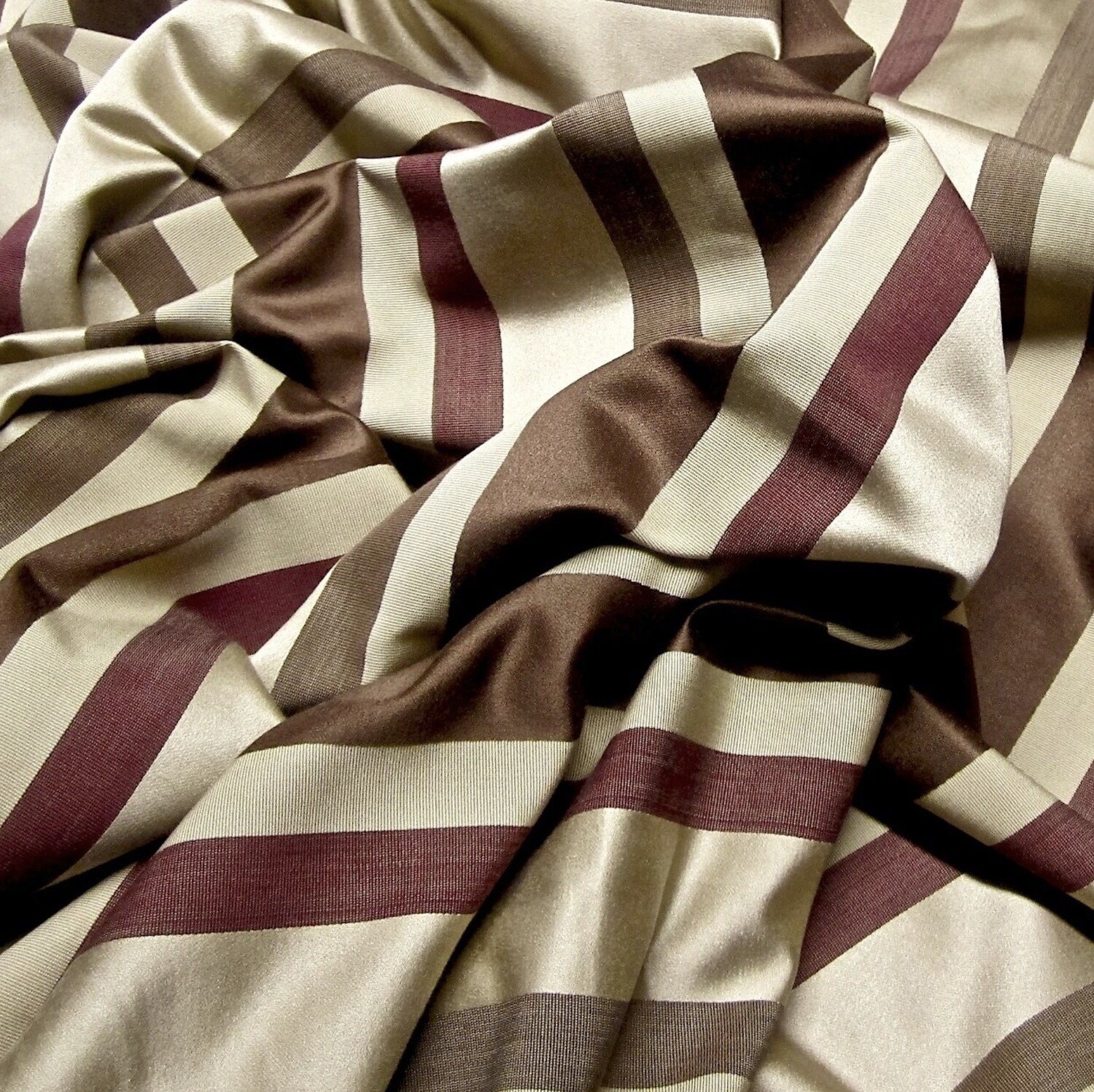 11+ Yds Grosgrain+Satin Stripe Decorator Designer Fabric in Beige/Mocha/Berry