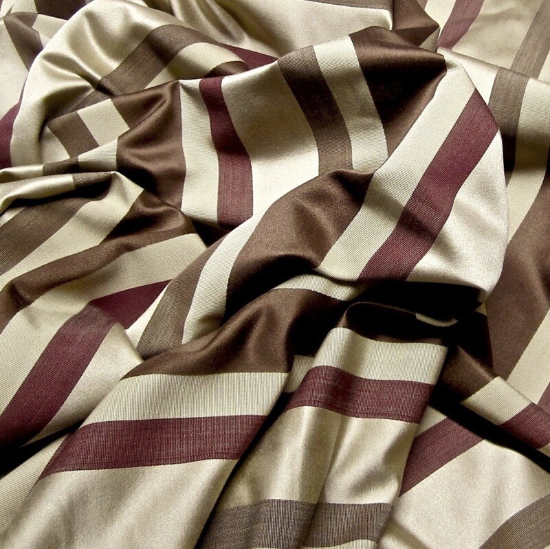 11+ Yds Grosgrain+Satin Stripe Decorator Designer Fabric in Beige/Mocha/Berry