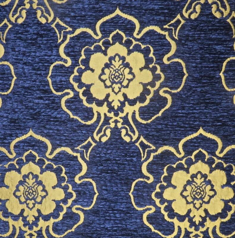 8.5 yards Strikingly Rich Thick Striated Blue +Gold Designer Upholstery Fabric