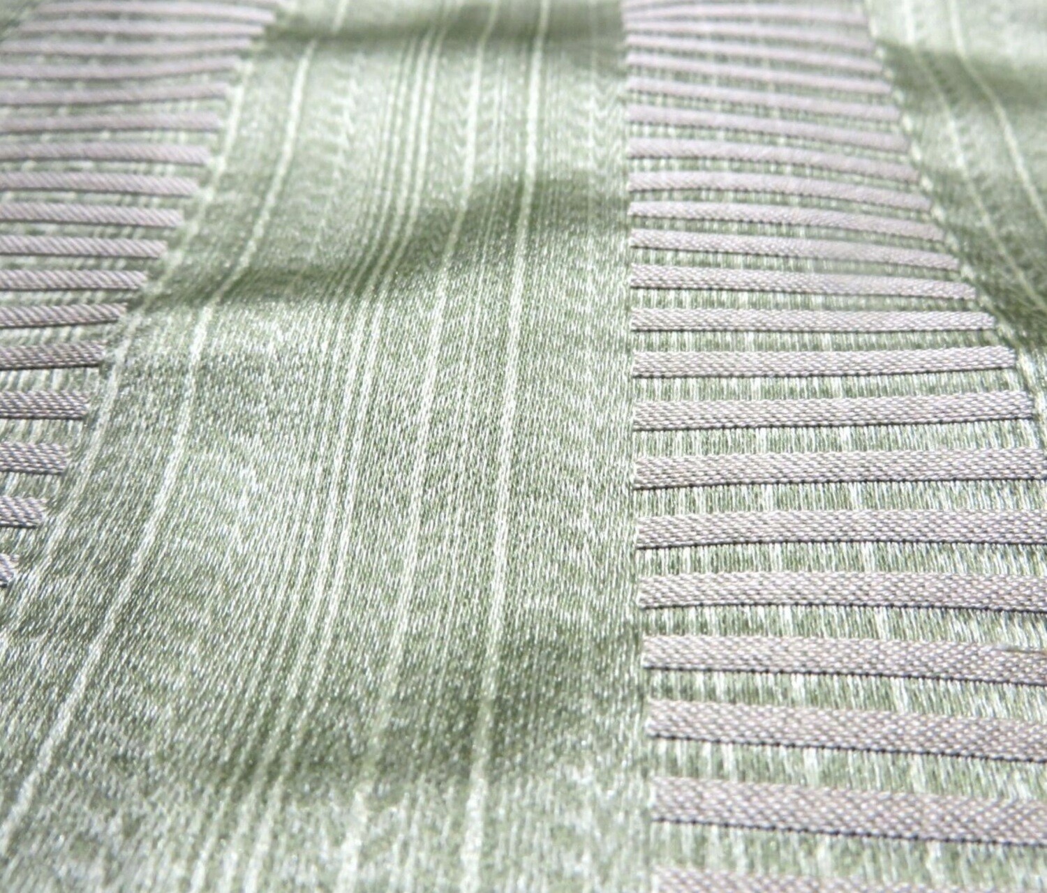 5+yds Beacon HIll Lt Green Beige 100% Silk Pongee Textured Stripe Drapery Fabric