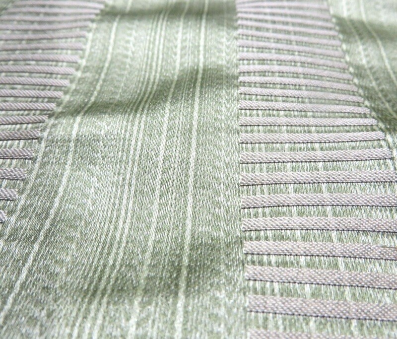5+yds Beacon HIll Lt Green Beige 100% Silk Pongee Textured Stripe Drapery Fabric