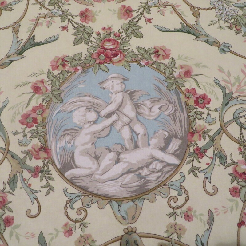 14 7/8 yds New Vintage Greeff Pretty Pastel Floral Cherubs Medallion Toile