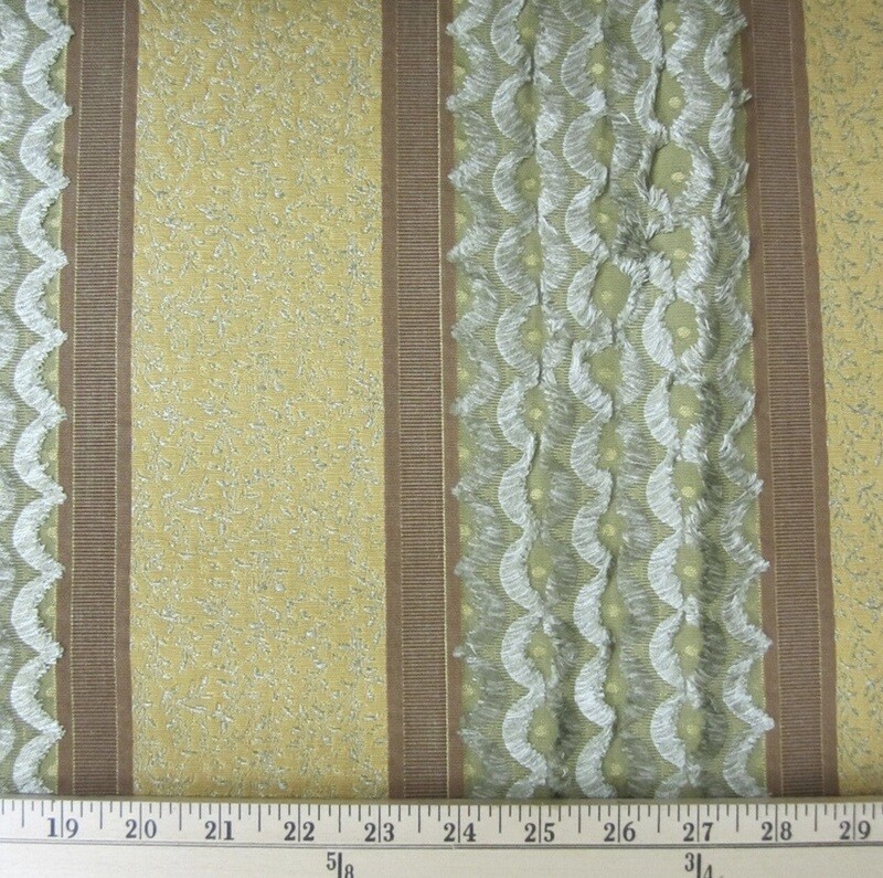 2.875 yds Novelty Embroidered Textured Stripe Fringe Accented Upholstery Fabric