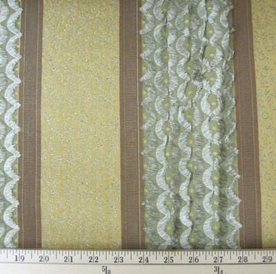 2.875 yds Novelty Embroidered Textured Stripe Fringe Accented Upholstery Fabric