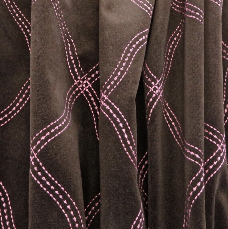 4 yds Scrumptious Bright Pink Stitched Chocolate Faux Suede Home Decor Fabric