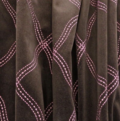 4 yds Scrumptious Bright Pink Stitched Chocolate Faux Suede Home Decor Fabric