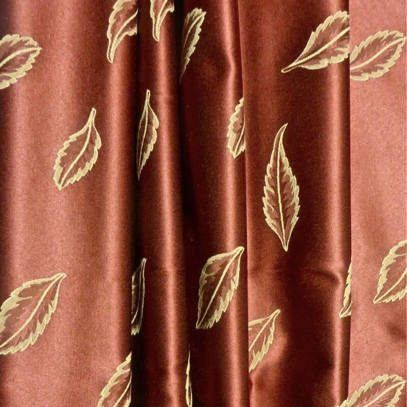 3 7/8 yards Embroidery Look Woven Gold Leaves Ruby Satin Upholstery Fabric