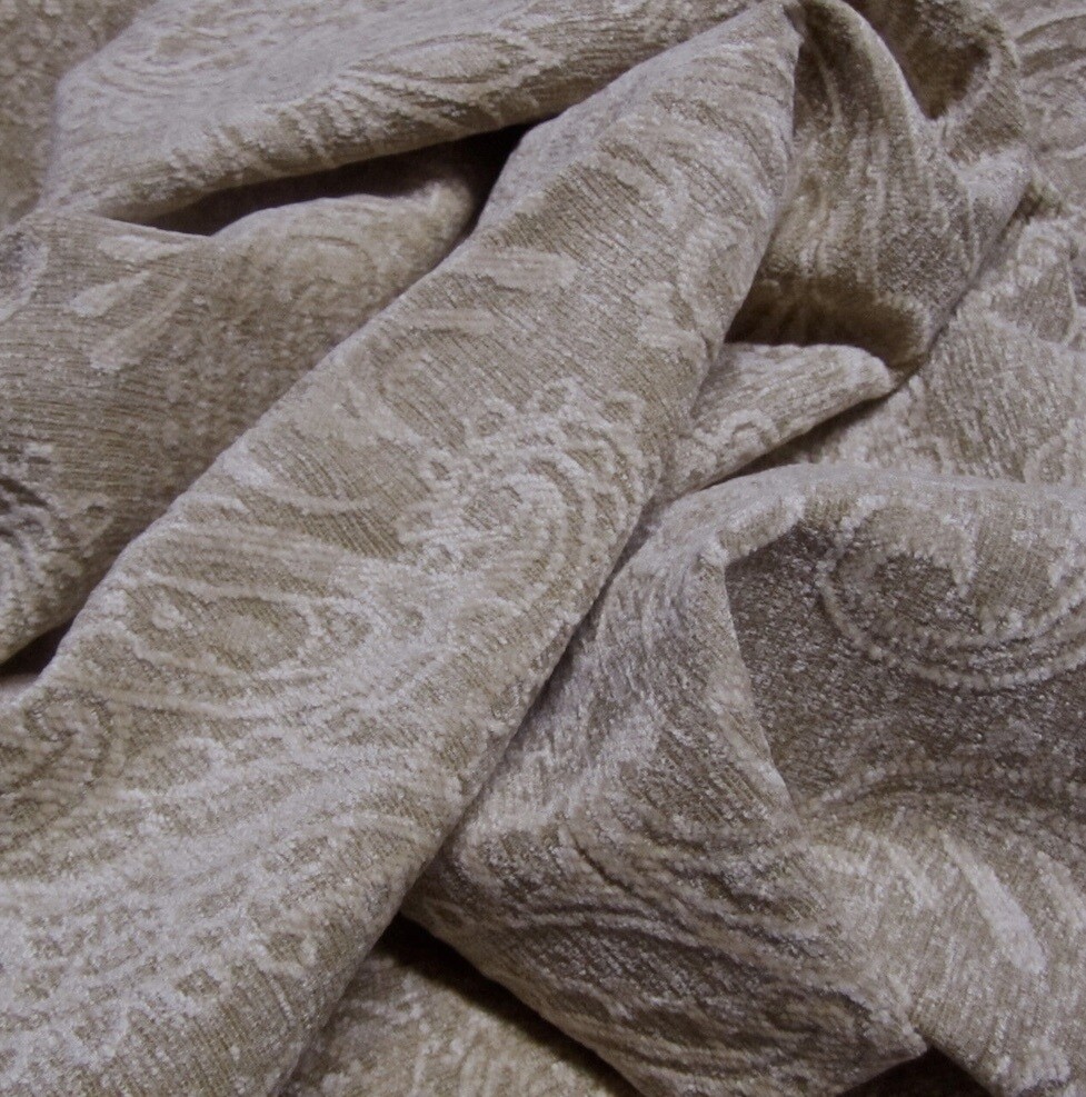 5 3/8 yards Sophisticated Beige Neutral Paisley Chenille Upholstery Fabric