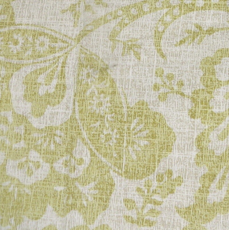 6 yds Citron Jacobean Print on Linen-Weave 100% Cotton Drapery Fabric