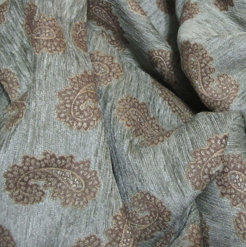5 yds Plush Exotic Aqua Chenille Paisley Hi-End Upscale Upholstery Fabric