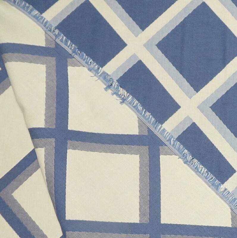 5.5 yards Reversible 3-D Look Tapestry Blue Diamond Trellis Upholstery Fabric
