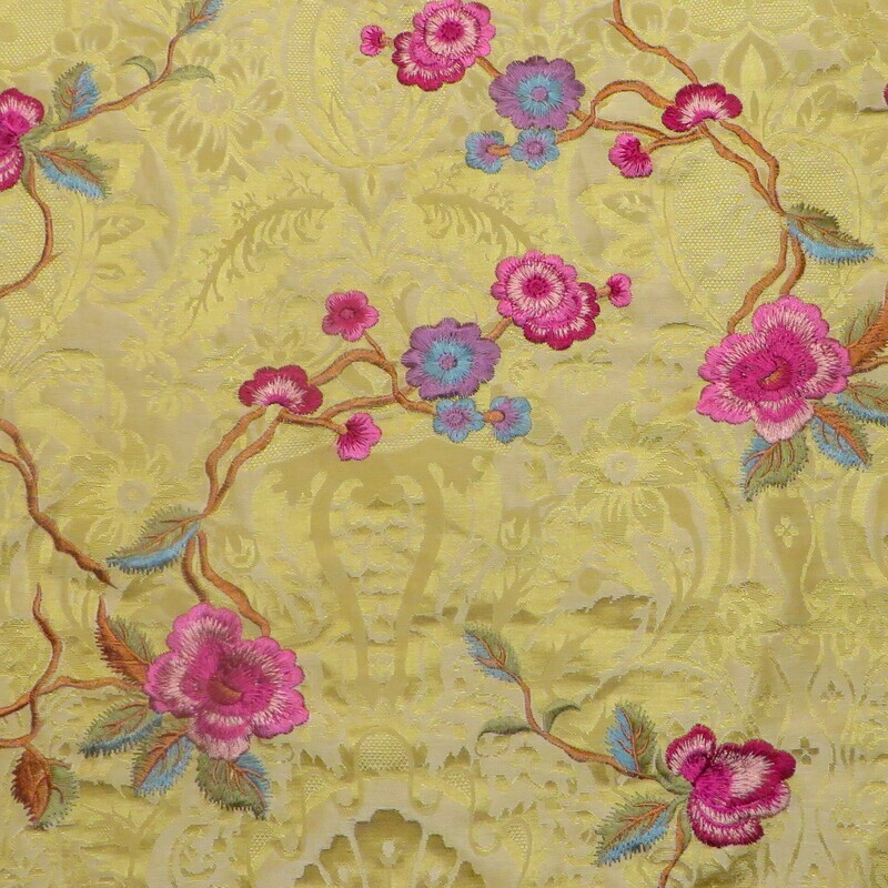 16 yds Magnificent Lee Jofa Embroidered Floral Vines on Golden Silk Damask