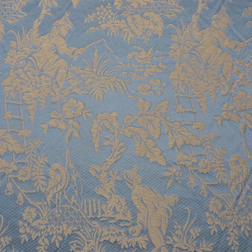 7 7/8 yards Blue with Beige Chinoiserie Damask Multi Purpose Fabric