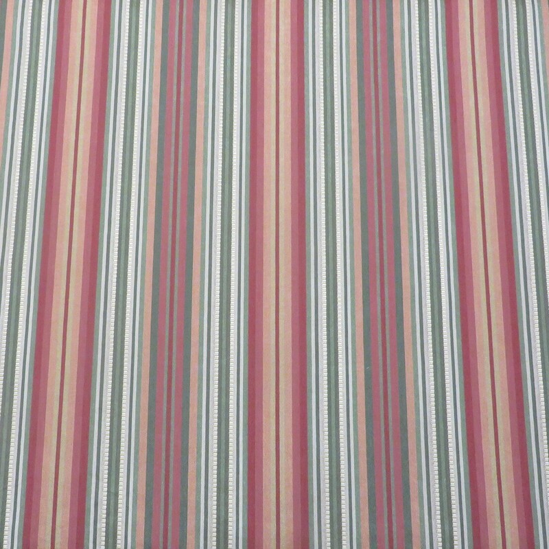 10.5 yds Rose, Green, Beige Woven Textured Stripe Upholstery Fabric