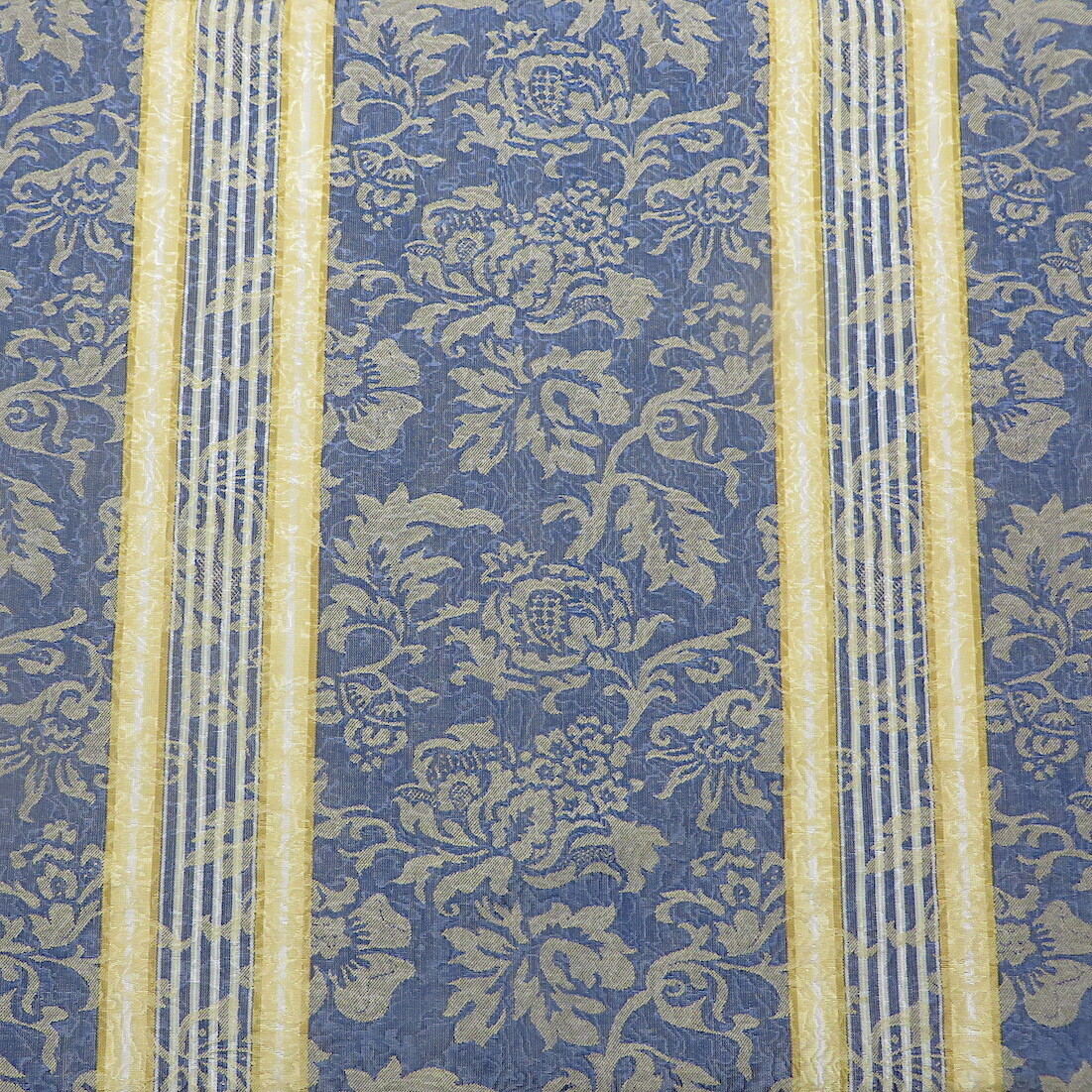 8.5 yards Scalamandre Blue Yellow Striped Damask Woven Upholstery Fabric