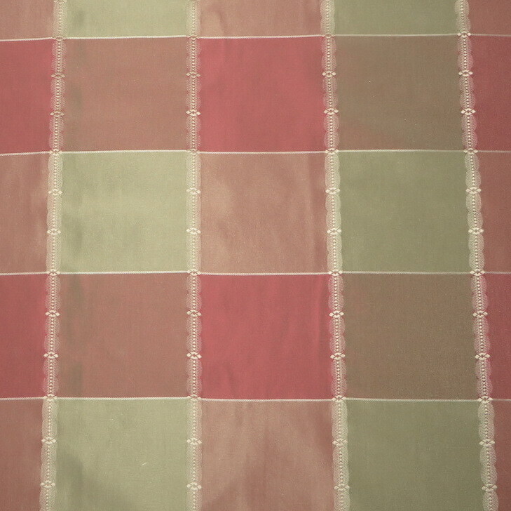 6 yds Lined 100% Silk Taffeta Rose Green Plaid with Embroidered Accents