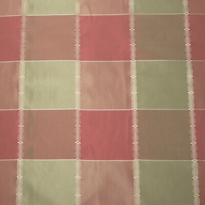 6 yds Lined 100% Silk Taffeta Rose Green Plaid with Embroidered Accents