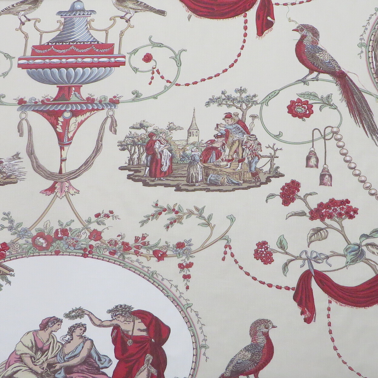 8 5/8 yds Stroheim Neoclassical &quot;La Fontaine&quot; Figural Birds Cotton Print