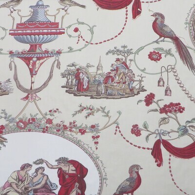 8 5/8 yds Stroheim Neoclassical &quot;La Fontaine&quot; Figural Birds Cotton Print