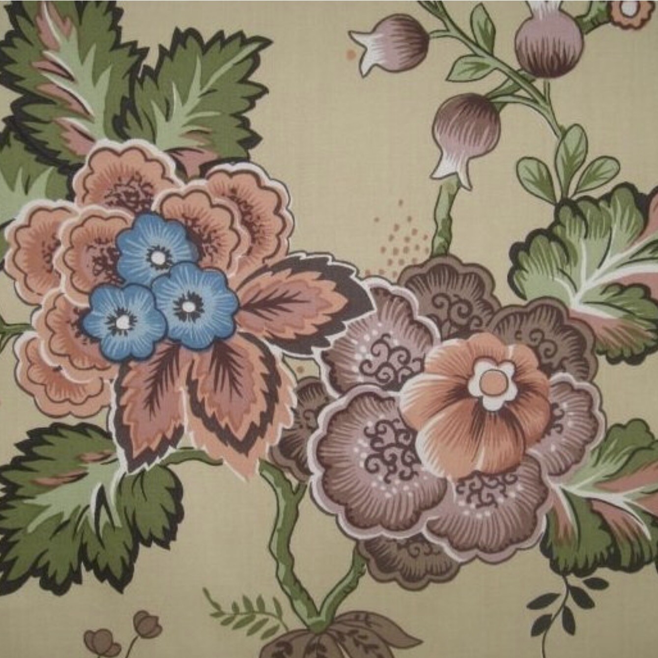 Thorp Designer Cotton Floral Jacobean Handprinted Drapery/Upholstery Fabric