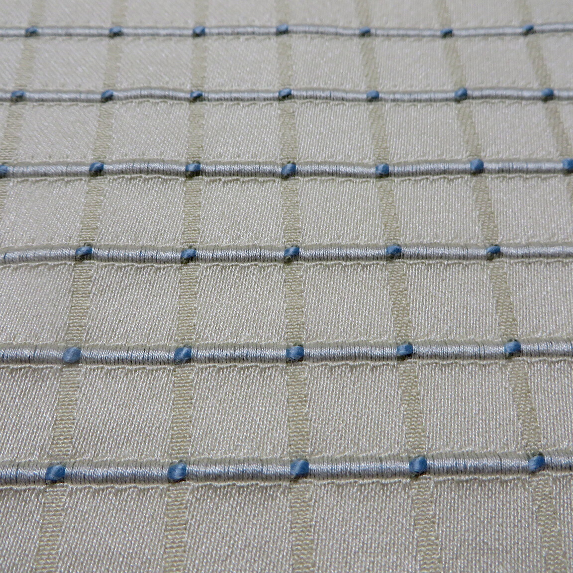 R. Allen Ivory Beige Blue Embroidered Brocade Small Pattern Upholstery Fabric