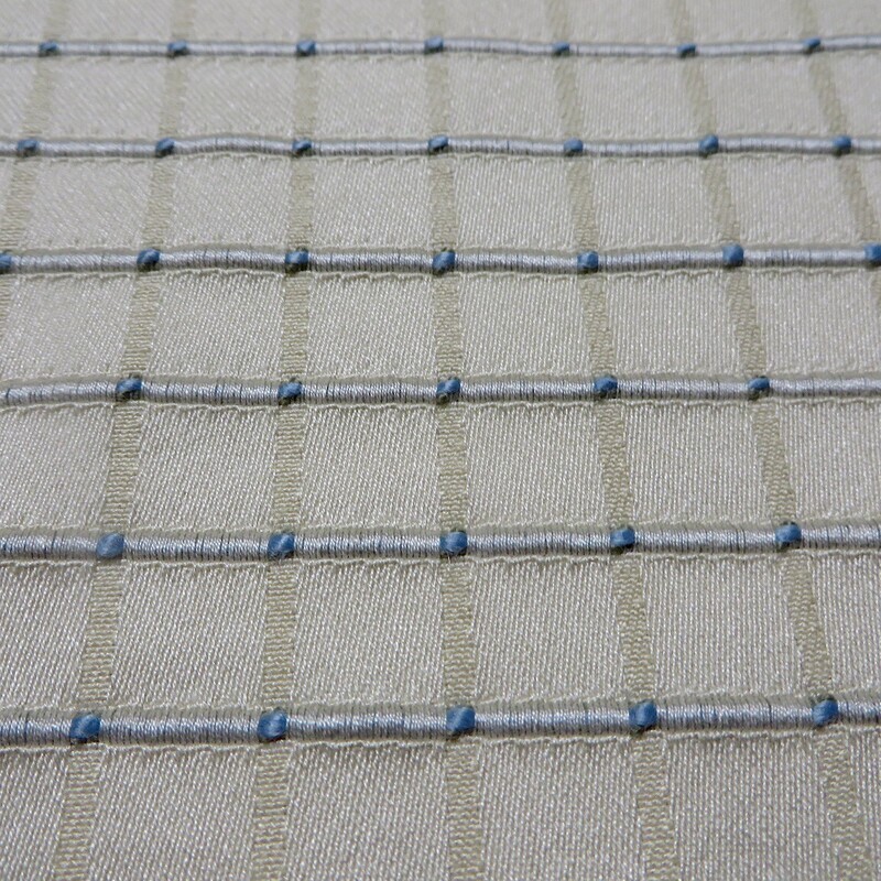 R. Allen Ivory Beige Blue Embroidered Brocade Small Pattern Upholstery Fabric