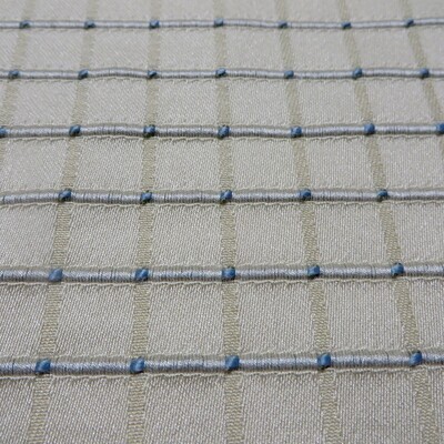 R. Allen Ivory Beige Blue Embroidered Brocade Small Pattern Upholstery Fabric