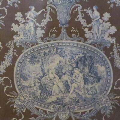 9 5/8 yards Historic Repro Neoclassical Blue Mocha Toile 100% Cotton Print