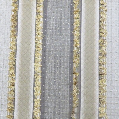 6.75 yds Fringed Novelty Fabric in Shades of Gray and Beige with Gold Trim