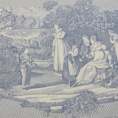 3 1/8 yds Greeff 4 Seasons Scenic Blue Toile Multi Purpose Decorating Fabric