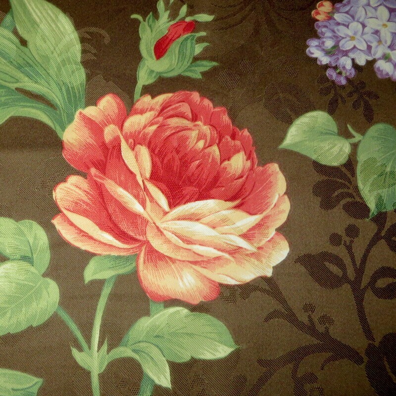 3 yards Chocolate Floral 100% Cotton  print Fabric w/ Lilacs, Roses