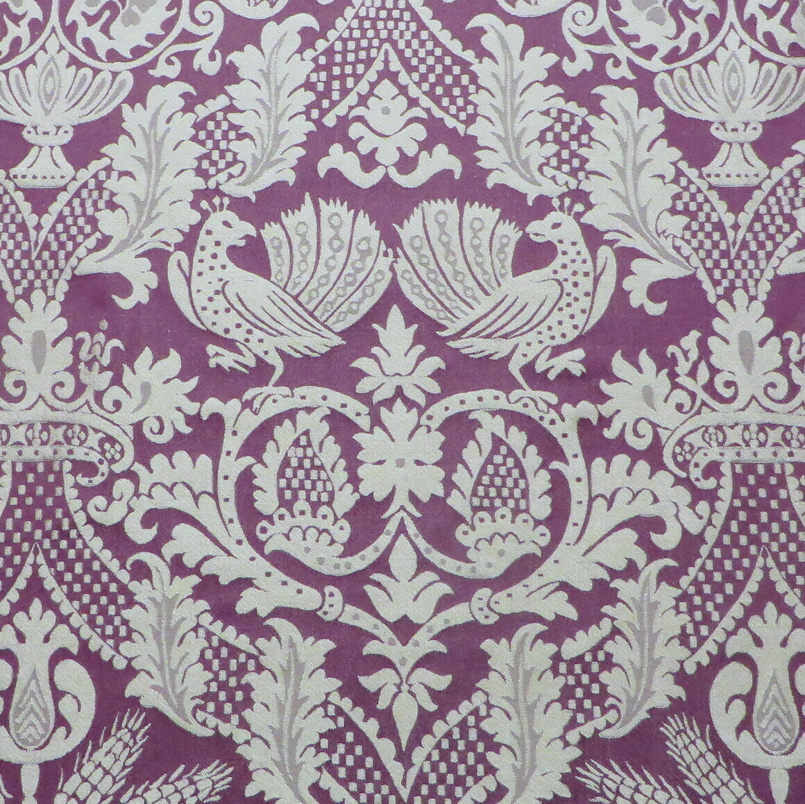 8 yds Superb Scalamandré Plum Birds Crown 100% Silk Ornate Damask