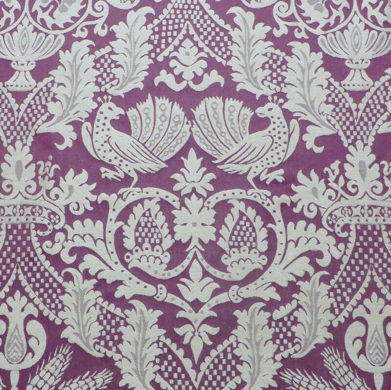 8 yds Superb Scalamandré Plum Birds Crown 100% Silk Ornate Damask