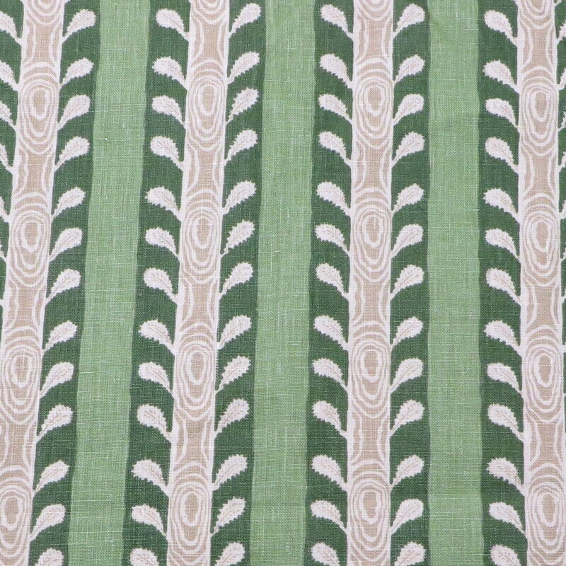 4 5/8 yds Jane Shelton 100% Linen Hand Blocked Green Striped Decorating Fabric