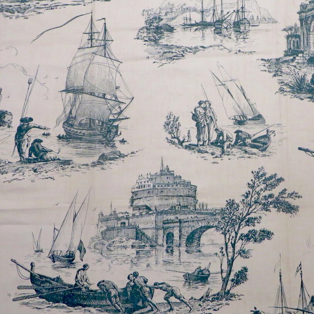 4 Lg Remnants (4.25+ yds) Vintage Tiber Toile 100% Cotton Print Fabric