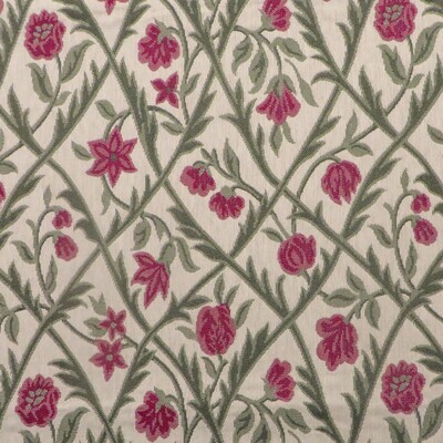 2 yards Floral Rose Tulips Green Trellis Woven Tapestry Upholstery Fabric