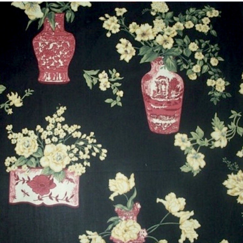 6.5 yds Thibaut Mandarin 100% Cotton Multi Black Floral Vases Decorator Fabric